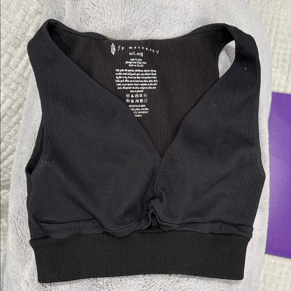 FP movement by free people Black Ribbed V-Neck Crop Top